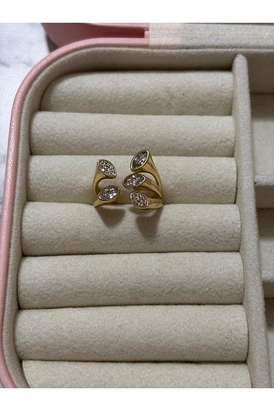 Akiha Aksesuar Adjustable Leaf Motif Inside Zircon Stone Xuping Ring
