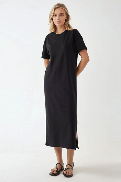 Hiccup Round Neck Relaxed Cut Midi Dress