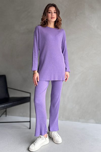 EYYE Cotton Ribbed Women's Blouse Trousers Double Set