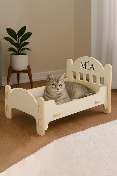 Patihomes Wooden Cat Bed 33X49 cm – Mdf Lam, Washable Cushion, Easy Installation, Sturdy Pet Bed