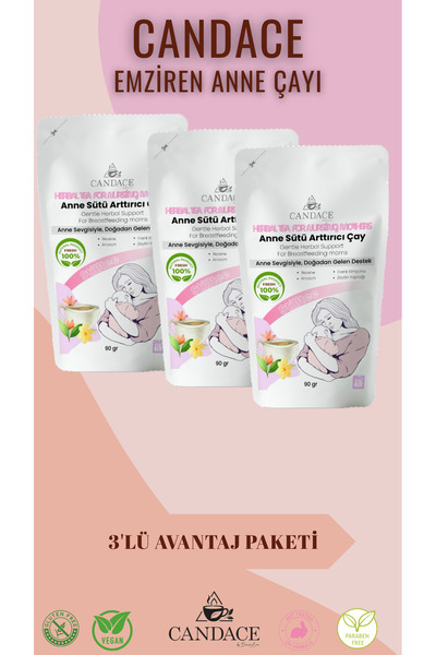 Candace Emziren Anneler İçin Süt Arttırıcı Bitki Çayı 3'lü Paket