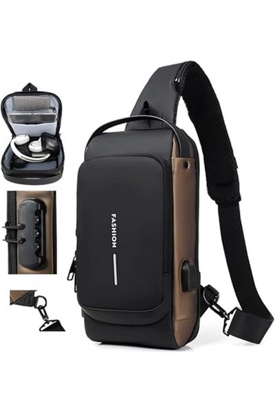 LIVVY Crossbody Sling Bag – Waterproof Leather Chest Shoulder Backpack for Men & Women, Casual Travel Da