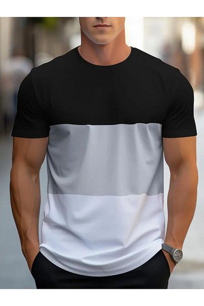 modamtn Men's Short Sleeve Crew Neck Multicolor Viscose Blouse