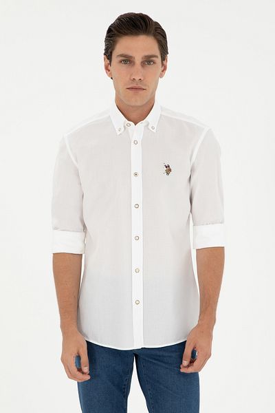 U.S. Polo Assn. Men's White Shirt With Fine Texture