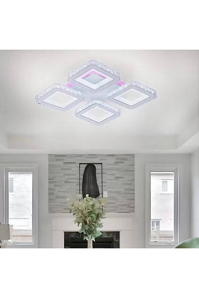 Alista Home Lustra LED cu telecomanda si cristal LEILA RGB 79 W, 4 Patrate, lumina Rece/Calda/Neutra, Dimabila,