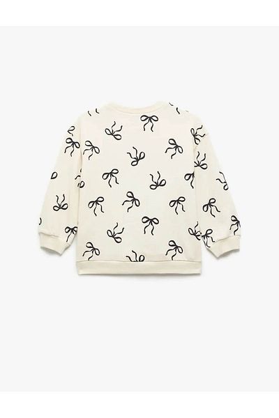 Koton Bow Printed Long Sleeve Crew Neck Cotton Sweatshirt