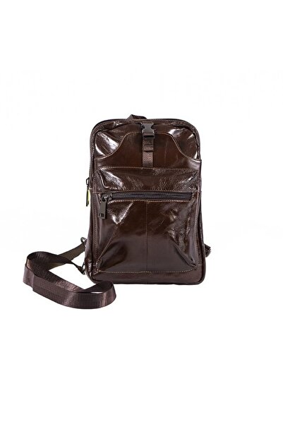 L-line fashion Men's bag, made of natural leather, brown, with a handle and an adjustable strap, size: 35/25/7 cm