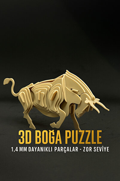3D Boğa Puzzle – 42 Parça – Zor Seviye – 1,4 mm Dayanıklı Parçalar – Dekoratif Maket