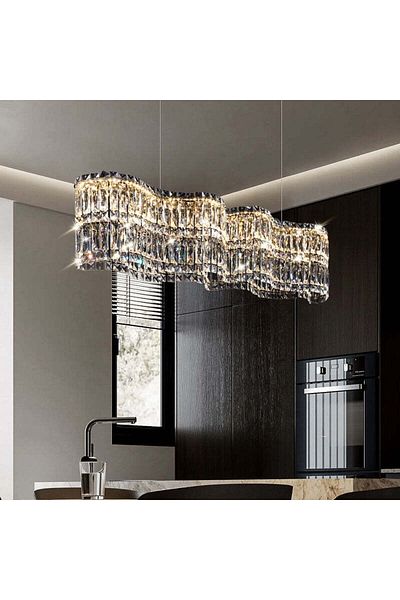 Alista Home LED Crystal Chandelier with Remote Control Regalis, Length 58 cm, Shiny Chrome, Adjustable Height