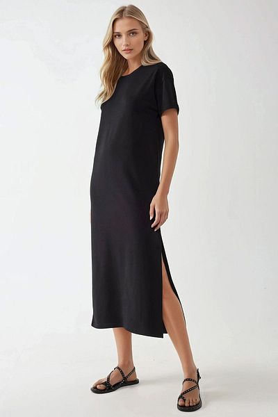 Hiccup Round Neck Relaxed Cut Midi Dress