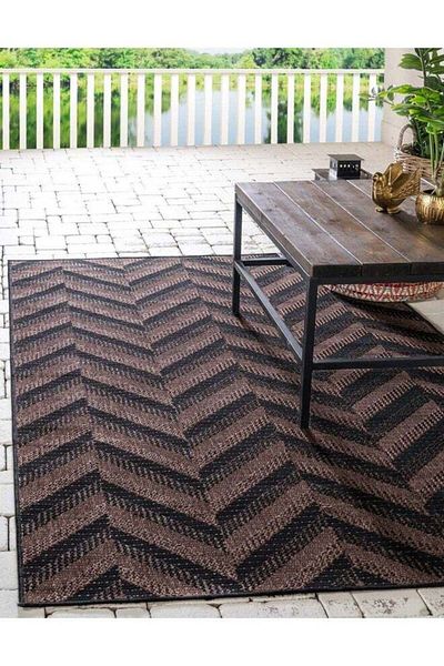 Generic Unique Loom Unique Loom Outdoor Modern Collection Area Rug - Chevron (2' 2" x 3' Rectangle, Brown/