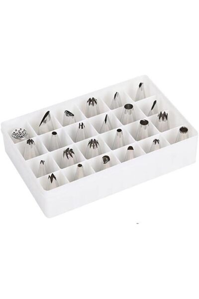 LiderGlobal . Steel Pastry Cream Nozzle Set & Cream Piping Bag Tip, Set of 24 903970