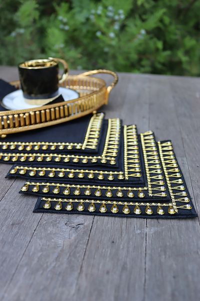 vipceyiz 3-Piece Gold Bride Stone Cocktail Napkin