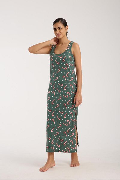 Akbeniz Women's Thick Strap Slit Long Green Nightdress