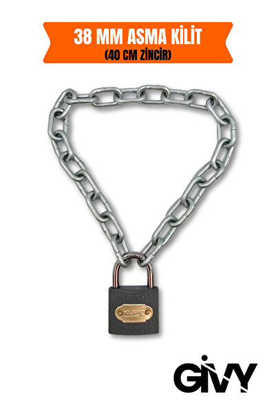 GİVY مجموعة أقفال رمادية مقاس 38 ملم وسلسلة مقاس 40 سم |   40 لا يوجد قفل خزا...