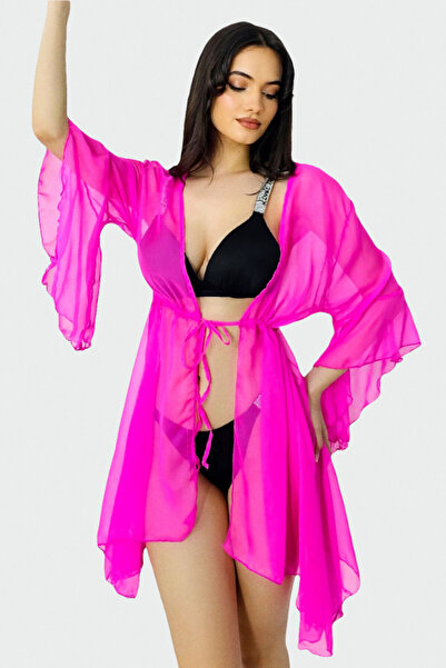 FashionForYou Κοντή ζακέτα θαλάσσης ZyZy, με καμπάνα μανίκια και κορδόνι στη ...