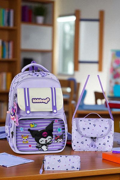 Shopiolog Girl's Primary School Orthopedic Set of 3 Pen Holder Lunch Bag with 3 Compartments Water Bottle
