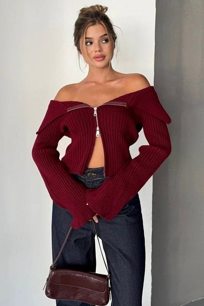 Baby xclub Women's Madonna Collar Zippered Knitwear Sweater