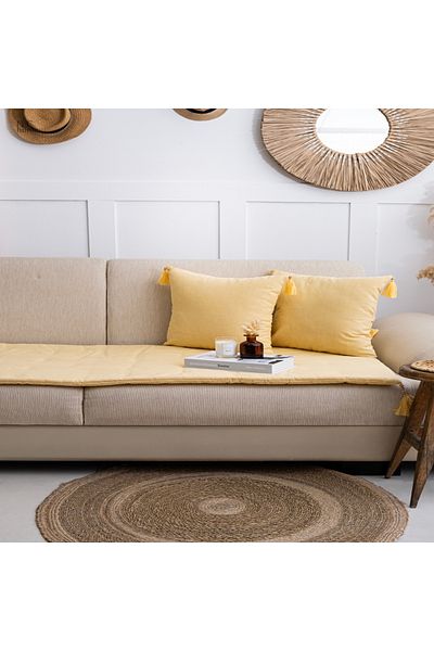 NDC HOME Yellow Piremium Linen Pet Friendly Linen Sofa Pad / Mattress [with Throw Pillow]