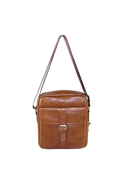 L-line fashion Men's bag, made of genuine leather, camel brown, with two main compartments, size 30/23/7 cm