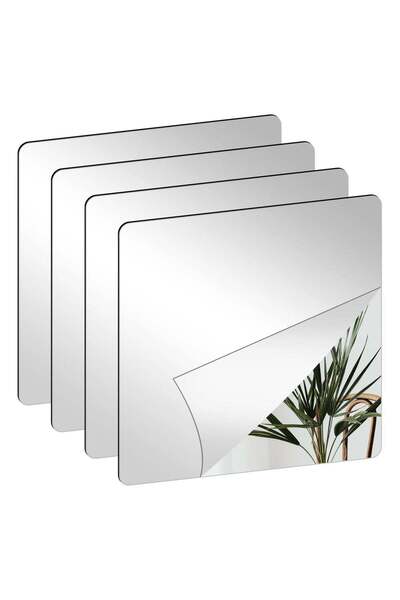 Generic Pack of 4 Self-Adhesive Tile Mirrors (20 x 20 cm) – Flexible Non-Glas...