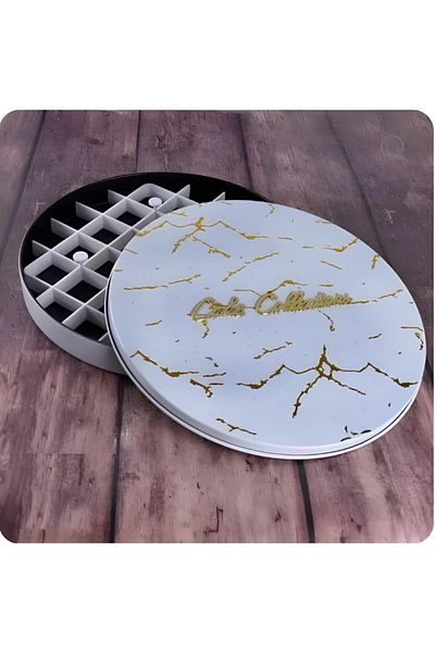 Generic Tefal Round White Marble Divided Basbousa Tray with Lid - 35cm