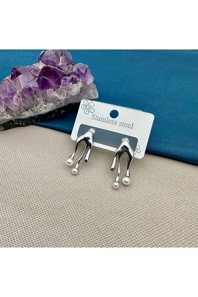 Opia Takı & Aksesuar Steel Pearl Dangle Earrings