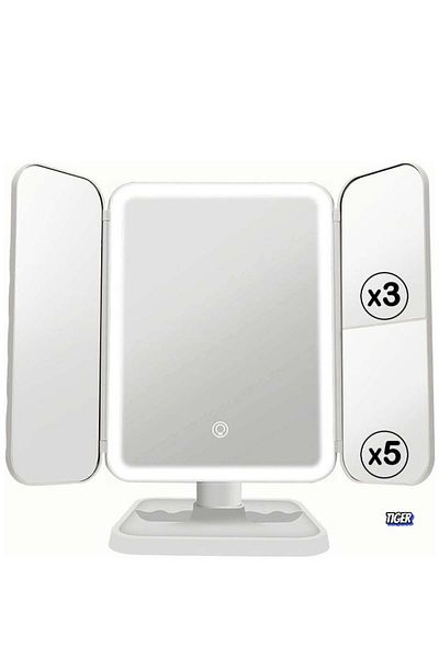 Generic JAJEEK 3-Fold Lighted Makeup Mirror with 5X/3X/1X Magnification â€“ 52 LED Vanity Mirror with Adjus