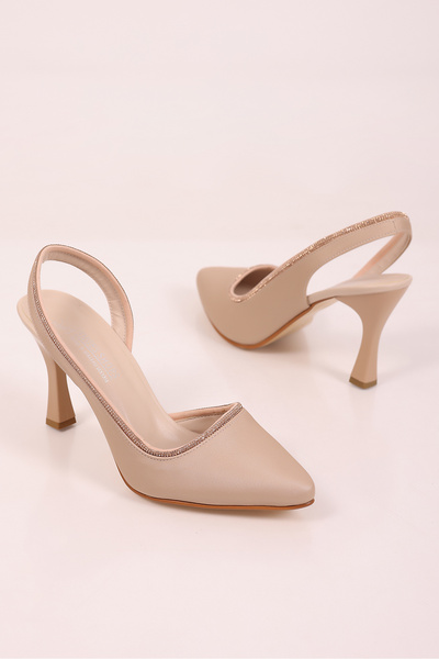 SHOESSHOPS Şerit Taş Detaylı Arkası Açık Kadın Stiletto Abiye Topuklu Ayakkabı