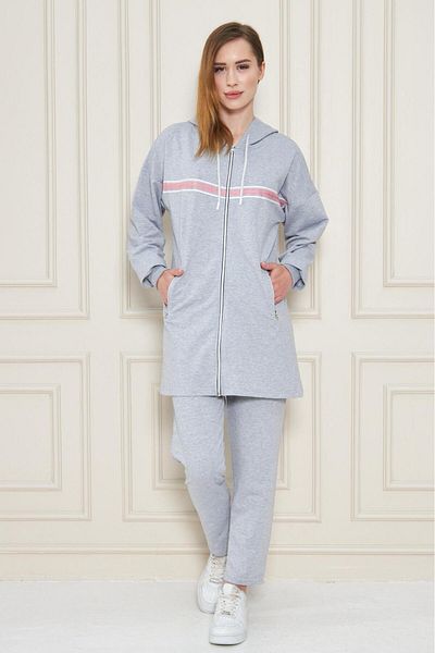 Modestia Women's Cotton Hooded Tunic Tracksuit Set