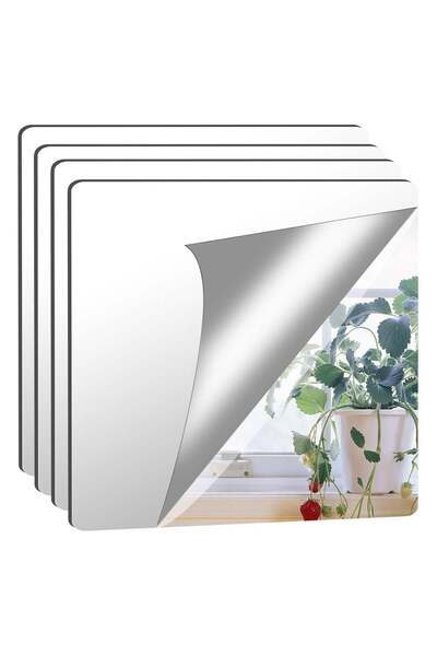 Generic 4 Pack Self-Adhesive Acrylic Mirror Tiles – 30x30cm Flexible Stick-On...