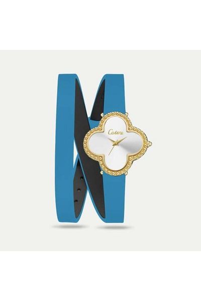 catera Caterra Women's Watch, Light Blue Leather Strap, Gold Frame