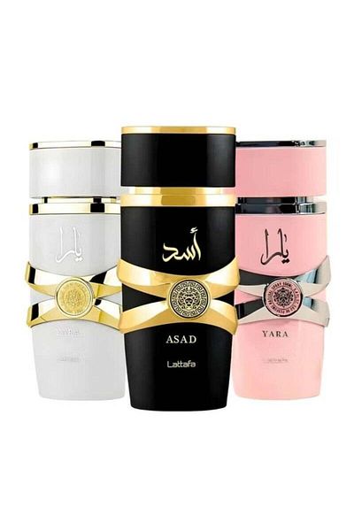 ASDAAF Lattafa's distinctive perfume collection, Yara, Asad and Yara Moa Eau de Parfum, 100ml