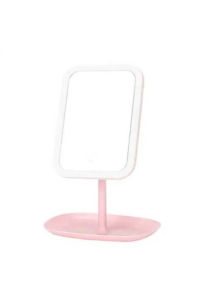 Generic Adjustable LED Makeup Mirror with Storage Tray Pink, Touch Control, V...