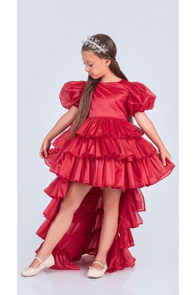 Baby Babyaden with Stones and Crowns Front Short Back Long Trailing Birthday Party Girl Children's Evening Dress Dress