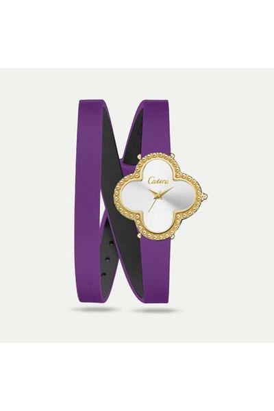 catera Caterra Women's Leather Watch with a Purple Dial and a Gold Frame