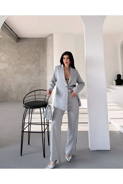 369 etnik butik One Button Detailed Oversize Jacket & Wide Leg Pants Set (3 Colors)