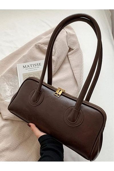 Rivina Women's Double Zipper Long Handle Baguette Model Hand & Arm & Shoulder Bag