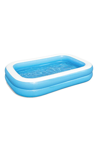 NO18 Rectangular Inflatable Pool for Children 201 x 150 x 51 cm - White/Blue, Durable Vinyl