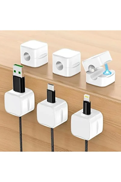 LIVVY Magnetic Cable Organizer Clips 6-Pack – Desk Cord Management Holder for Type-C, iPhone & Micro USB
