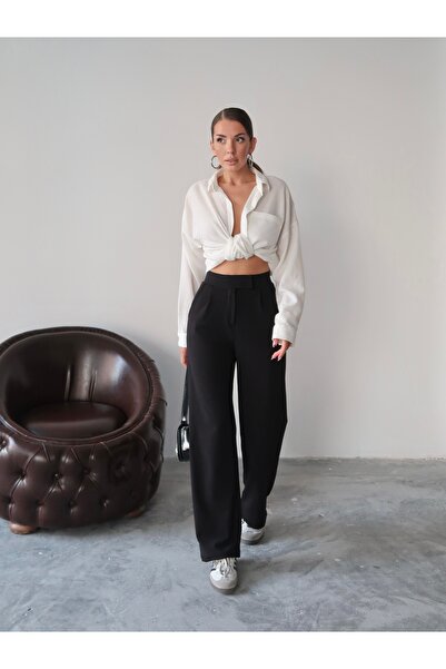 Paw Garage Women's Valeria Waist Velcro Palazzo Pants, Crepe Fabric, 4 Seasons