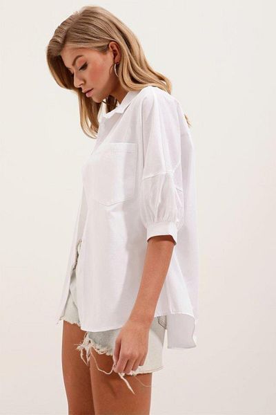 modamtn 20213 Oversize Short Sleeve Basic Shirt - White