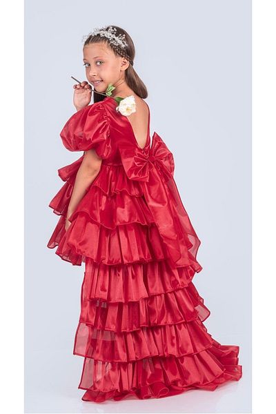 Baby Babyaden with Stones and Crowns Front Short Back Long Trailing Birthday Party Girl Children's Evening Dress Dress