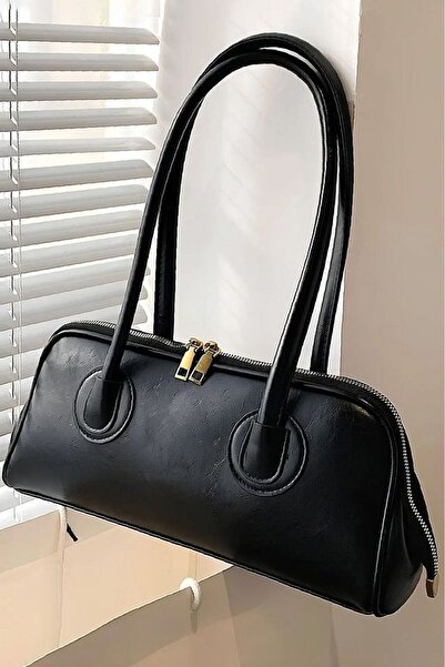 Rivina Geantă de mână și de umăr model baguette cu mâner lung cu fermoar dublu pentru femei