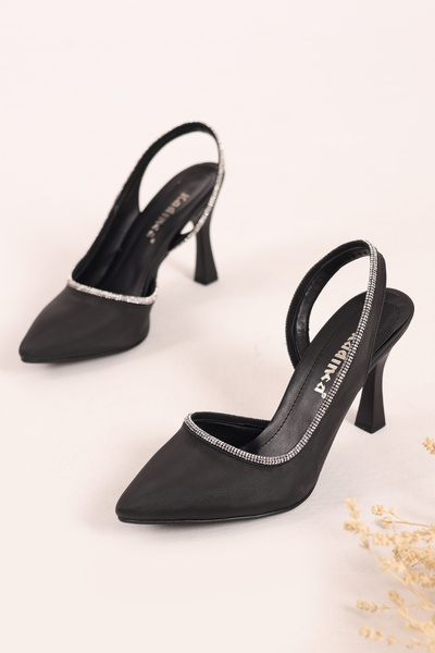 SHOESSHOPS Şerit Taş Detaylı Arkası Açık Kadın Stiletto Abiye Topuklu Ayakkabı