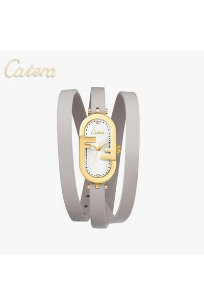 catera Caterra women's leather watch with a silver-gray strap