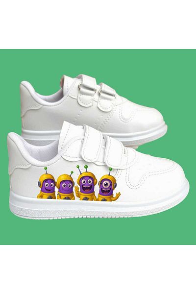 LİASSHOES Alien Menyon Printed White Striped Children's Sports Shoelace Sneaker