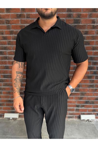 Combineman35 Polo Neck Vertical Striped Men's T-Shirt