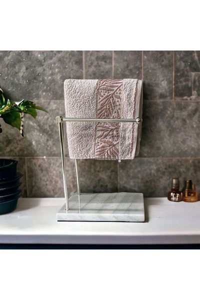 ECASATAL White Marble Pine Towel Rack with Two Silver Metal Arms