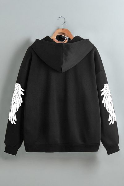 EVIus Unisex Angel Angel Printed Hooded Zippered Kangaroo Pocket 3 Thread Cardigan